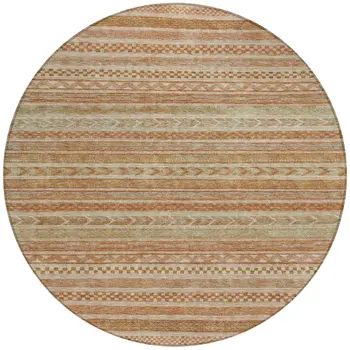 8' Terra Cotta And Rust Round Striped Washable Indoor Outdoor Area Rug