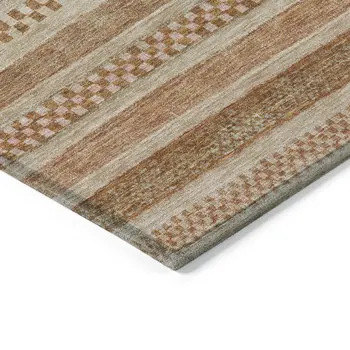 9' X 12' Terra Cotta And Rust Striped Washable Indoor Outdoor Area Rug