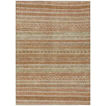 10' X 14' Terra Cotta And Rust Striped Washable Indoor Outdoor Area Rug