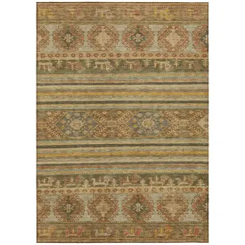 10' X 14' Beige Taupe And Gold Tribal Washable Indoor Outdoor Area Rug