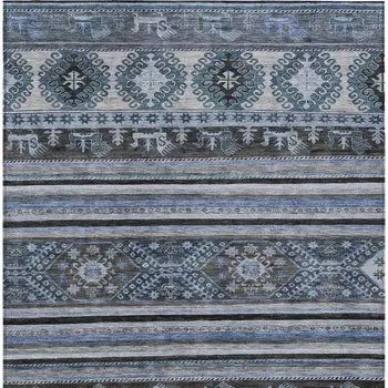 10' X 14' Blue Gray And Charcoal Tribal Washable Indoor Outdoor Area Rug