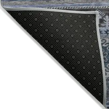 10' X 14' Blue Gray And Charcoal Tribal Washable Indoor Outdoor Area Rug