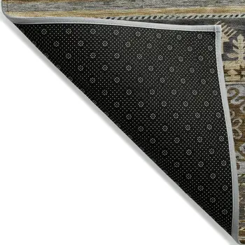 3' X 5' Chocolate Taupe And Gold Tribal Washable Indoor Outdoor Area Rug