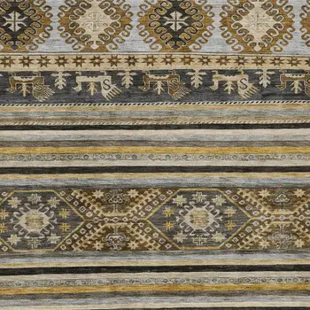 9' X 12' Chocolate Taupe And Gold Tribal Washable Indoor Outdoor Area Rug