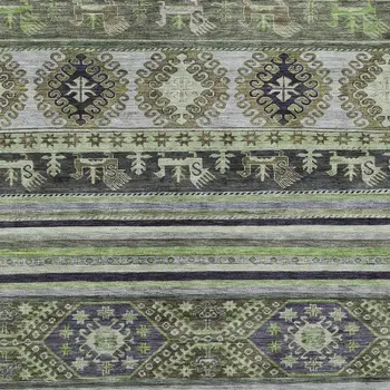 5' X 8' Fern Green Taupe And Ivory Tribal Washable Indoor Outdoor Area Rug