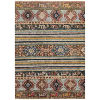 5' X 8' Rust Gray And Gold Tribal Washable Indoor Outdoor Area Rug