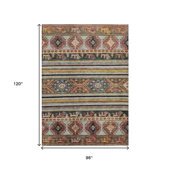 8' X 10' Rust Gray And Gold Tribal Washable Indoor Outdoor Area Rug