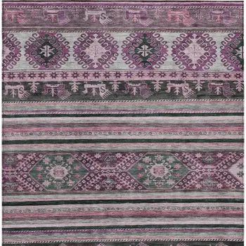 3' X 5' Purple Plum And Gray Tribal Washable Indoor Outdoor Area Rug