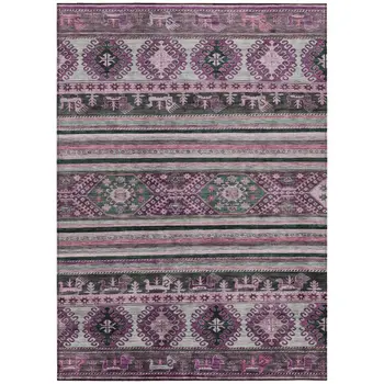 3' X 5' Purple Plum And Gray Tribal Washable Indoor Outdoor Area Rug