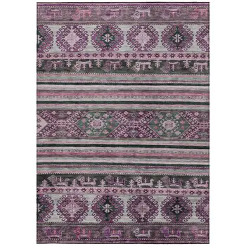 8' X 10' Purple Plum And Gray Tribal Washable Indoor Outdoor Area Rug