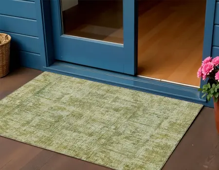 3' X 5' Artichoke Green And Beige Abstract Washable Indoor Outdoor Area Rug