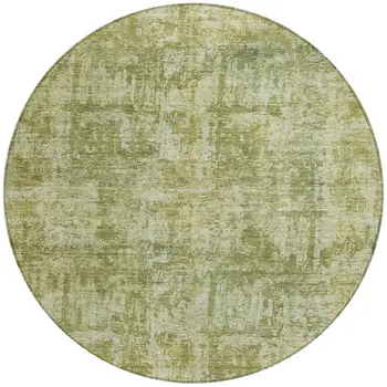 8' Artichoke Green And Beige Round Abstract Washable Indoor Outdoor Area Rug