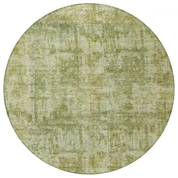 8' Artichoke Green And Beige Round Abstract Washable Indoor Outdoor Area Rug