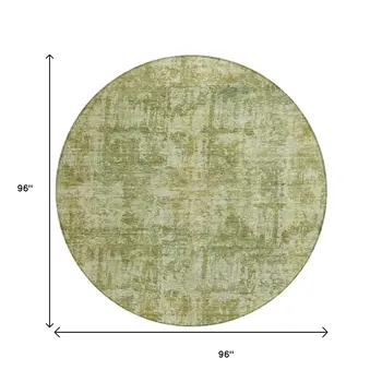 8' Artichoke Green And Beige Round Abstract Washable Indoor Outdoor Area Rug