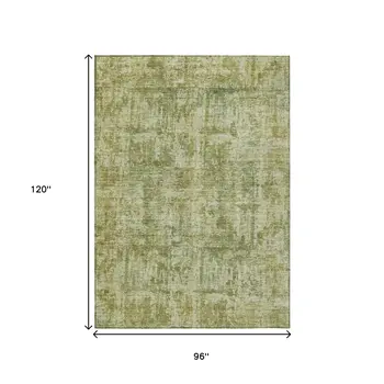 8' X 10' Artichoke Green And Beige Abstract Washable Indoor Outdoor Area Rug