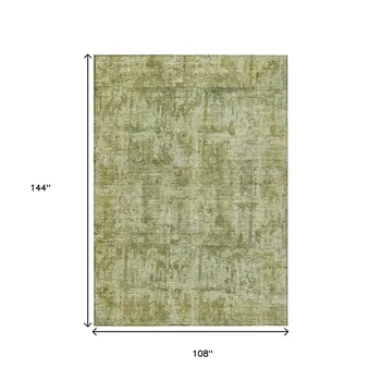 9' X 12' Artichoke Green And Beige Abstract Washable Indoor Outdoor Area Rug