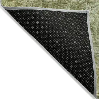 9' X 12' Artichoke Green And Beige Abstract Washable Indoor Outdoor Area Rug