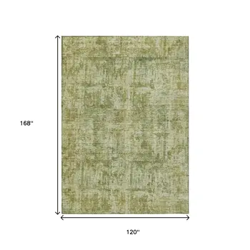 10' X 14' Artichoke Green And Beige Abstract Washable Indoor Outdoor Area Rug