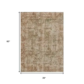 3' X 5' Beige And Copper Abstract Washable Indoor Outdoor Area Rug