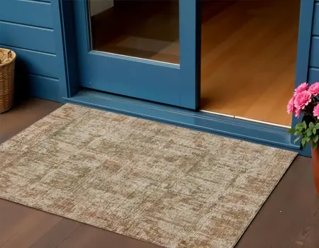 3' X 5' Beige And Copper Abstract Washable Indoor Outdoor Area Rug