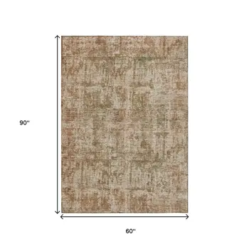 5' X 8' Beige And Copper Abstract Washable Indoor Outdoor Area Rug
