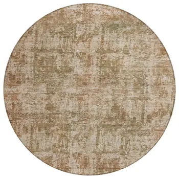 8' Beige And Copper Round Abstract Washable Indoor Outdoor Area Rug