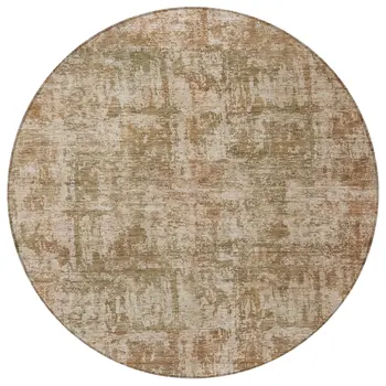 8' Beige And Copper Round Abstract Washable Indoor Outdoor Area Rug