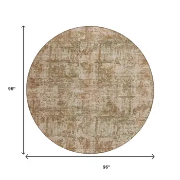8' Beige And Copper Round Abstract Washable Indoor Outdoor Area Rug