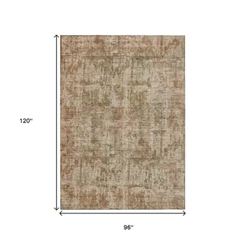 8' X 10' Beige And Copper Abstract Washable Indoor Outdoor Area Rug
