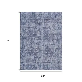 3' X 5' Blue And Ivory Abstract Washable Indoor Outdoor Area Rug