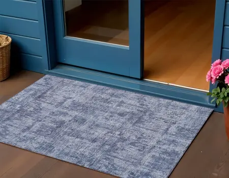 3' X 5' Blue And Ivory Abstract Washable Indoor Outdoor Area Rug