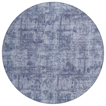 8' Blue And Ivory Round Abstract Washable Indoor Outdoor Area Rug