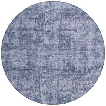 8' Blue And Ivory Round Abstract Washable Indoor Outdoor Area Rug