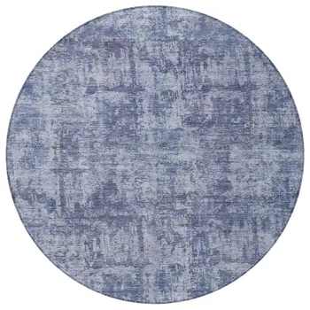 8' Blue And Ivory Round Abstract Washable Indoor Outdoor Area Rug