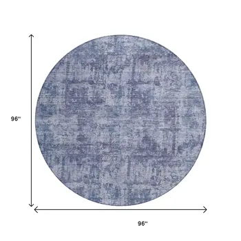 8' Blue And Ivory Round Abstract Washable Indoor Outdoor Area Rug