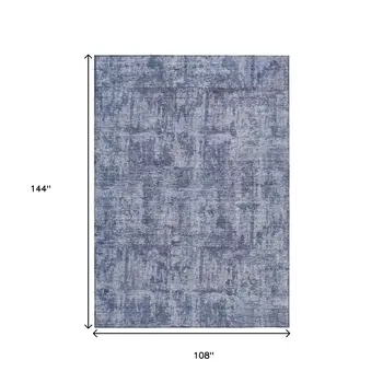 9' X 12' Blue And Ivory Abstract Washable Indoor Outdoor Area Rug