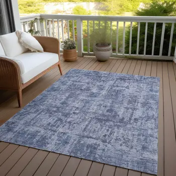 10' X 14' Blue And Ivory Abstract Washable Indoor Outdoor Area Rug