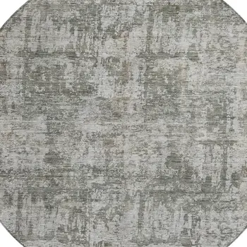 8' Pewter And Ivory Round Abstract Washable Indoor Outdoor Area Rug