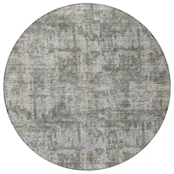 8' Pewter And Ivory Round Abstract Washable Indoor Outdoor Area Rug