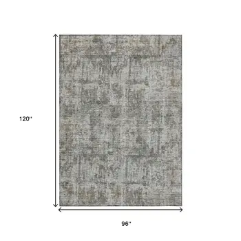8' X 10' Pewter And Ivory Abstract Washable Indoor Outdoor Area Rug