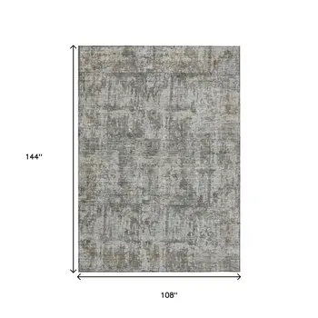 9' X 12' Pewter And Ivory Abstract Washable Indoor Outdoor Area Rug