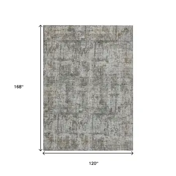 10' X 14' Pewter And Ivory Abstract Washable Indoor Outdoor Area Rug