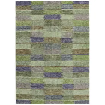 3' X 5' Artichoke Green Purple And Mint Green Striped Washable Indoor Outdoor Area Rug
