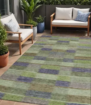 5' X 8' Artichoke Green Purple And Mint Green Striped Washable Indoor Outdoor Area Rug