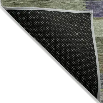 5' X 8' Artichoke Green Purple And Mint Green Striped Washable Indoor Outdoor Area Rug