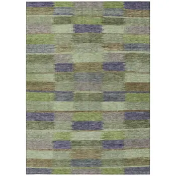 5' X 8' Artichoke Green Purple And Mint Green Striped Washable Indoor Outdoor Area Rug