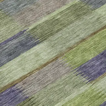 8' Artichoke Green Purple And Mint Green Round Striped Washable Indoor Outdoor Area Rug