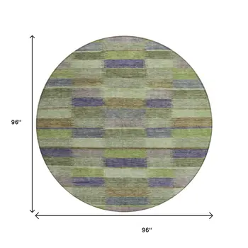 8' Artichoke Green Purple And Mint Green Round Striped Washable Indoor Outdoor Area Rug