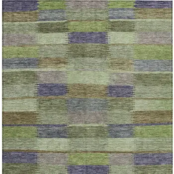8' X 10' Artichoke Green Purple And Mint Green Striped Washable Indoor Outdoor Area Rug
