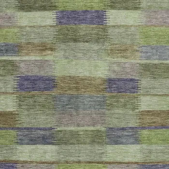 8' X 10' Artichoke Green Purple And Mint Green Striped Washable Indoor Outdoor Area Rug